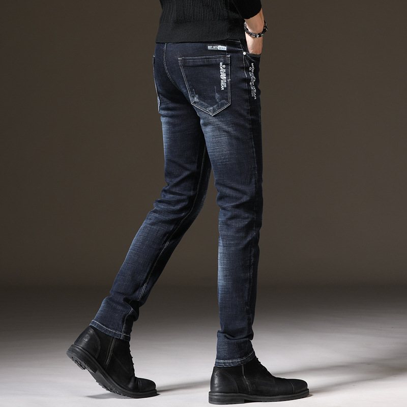 2024 Herrjeans Slim Fit Elastiska Pennbyxor Trend Rak Enfärgad