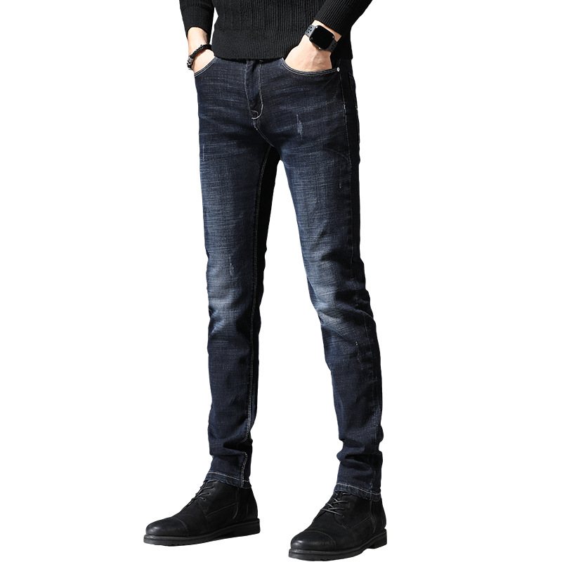 2024 Herrjeans Slim Fit Elastiska Pennbyxor Trend Rak Enfärgad