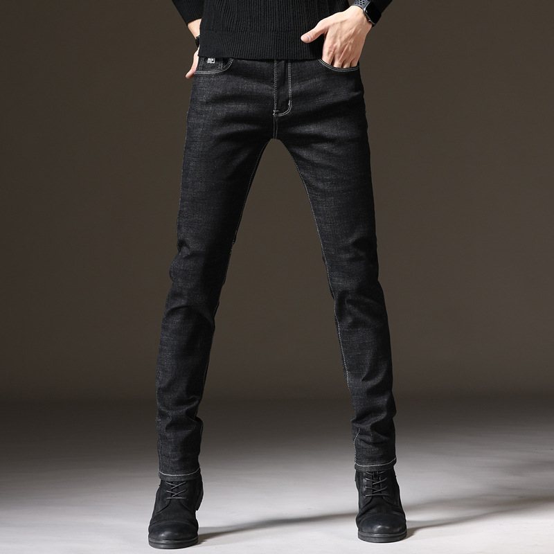 2024 Herrjeans Slim Fit Elastiska Pennbyxor Trend Rak Enfärgad