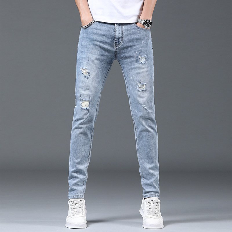 2024 Herrjeans Slim Fit Elastiska Pennbyxor Trend Rak Enfärgad