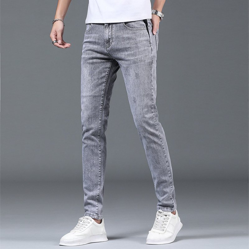 2024 Herrjeans Slim Fit Elastiska Pennbyxor Trend Rak Enfärgad