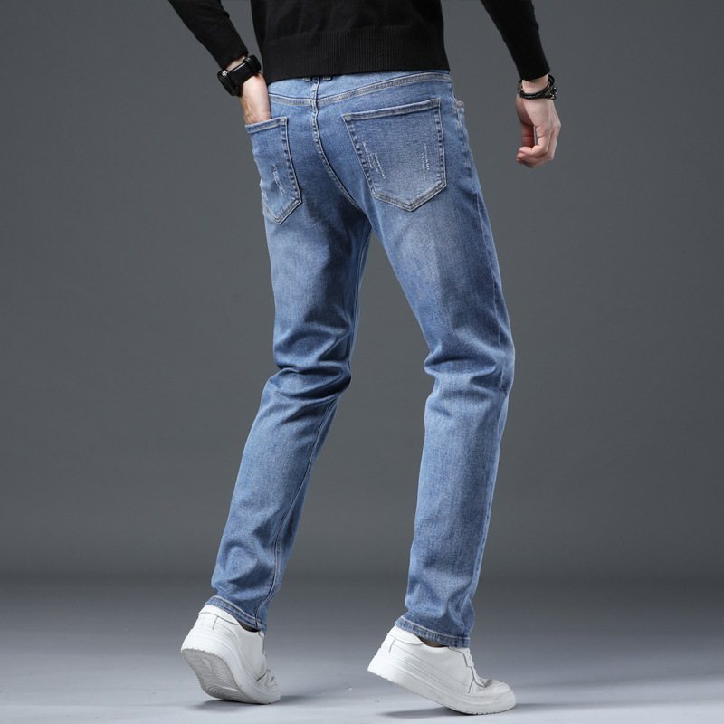 2024 Ljus Färg Tunna Jeans För Män Stretch Slim Fit Rak Mode Casual