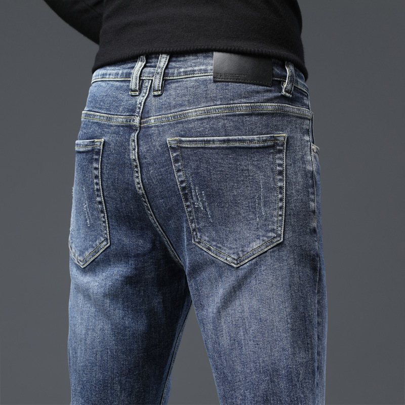 2024 Ljus Färg Tunna Jeans För Män Stretch Slim Fit Rak Mode Casual