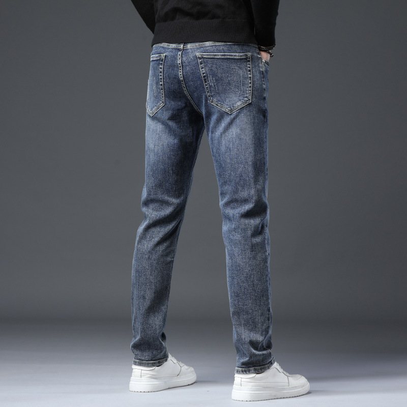 2024 Ljus Färg Tunna Jeans För Män Stretch Slim Fit Rak Mode Casual