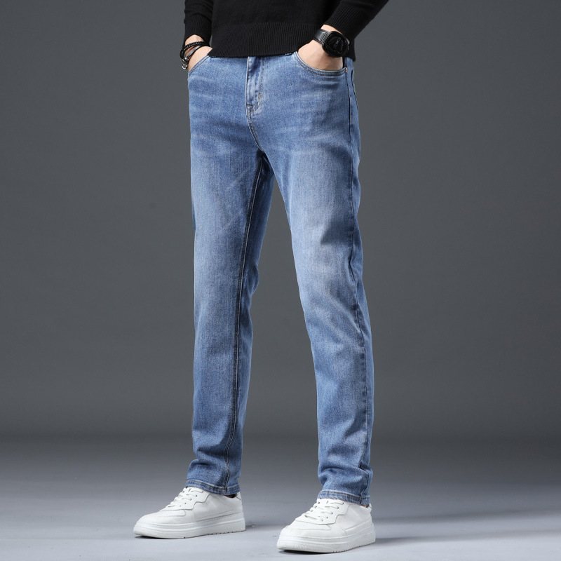 2024 Ljus Färg Tunna Jeans För Män Stretch Slim Fit Rak Mode Casual