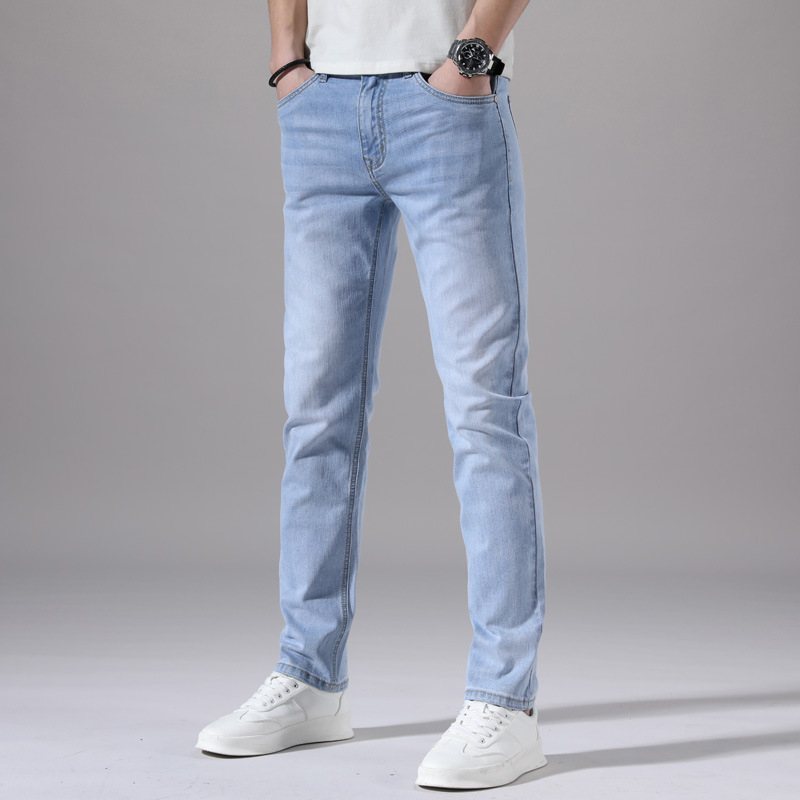 2024 Ljus Färg Tunna Jeans För Män Stretch Slim Fit Rak Mode Casual