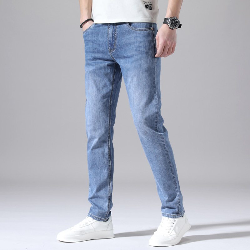 2024 Ljus Färg Tunna Jeans För Män Stretch Slim Fit Rak Mode Casual