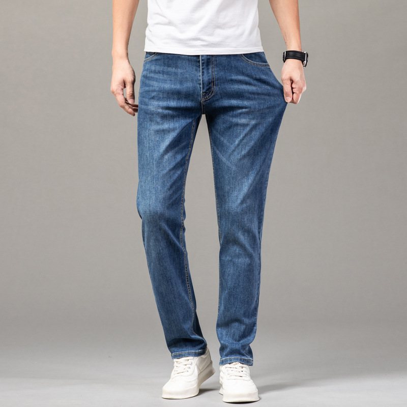 Bomull Herrjeans Raka Stretchbyxor Casual Slim Fit