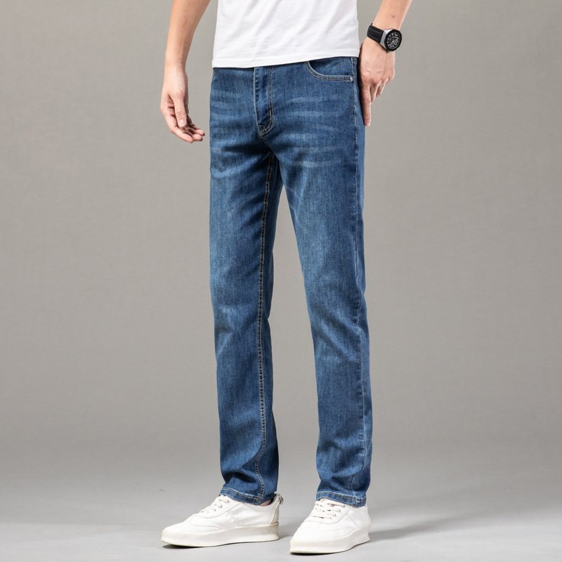 Bomull Herrjeans Raka Stretchbyxor Casual Slim Fit