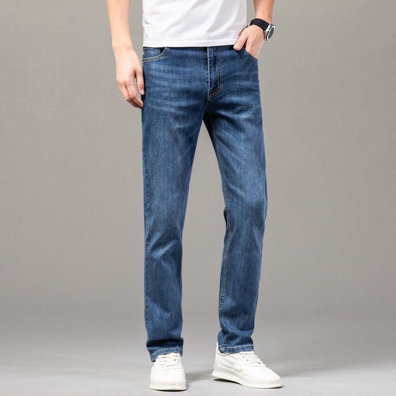 Bomull Herrjeans Raka Stretchbyxor Casual Slim Fit