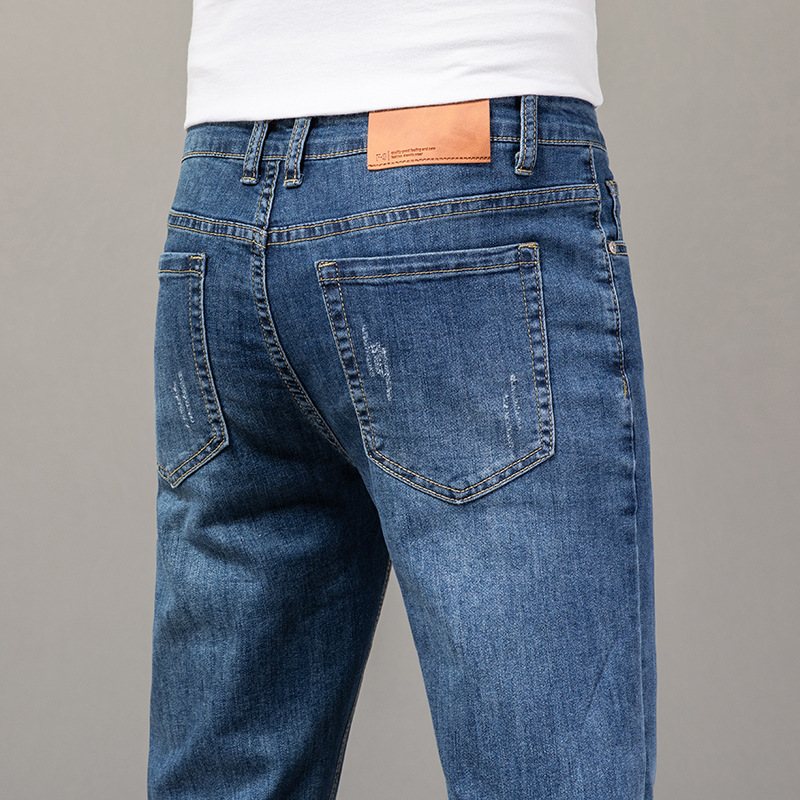 Bomull Herrjeans Raka Stretchbyxor Casual Slim Fit