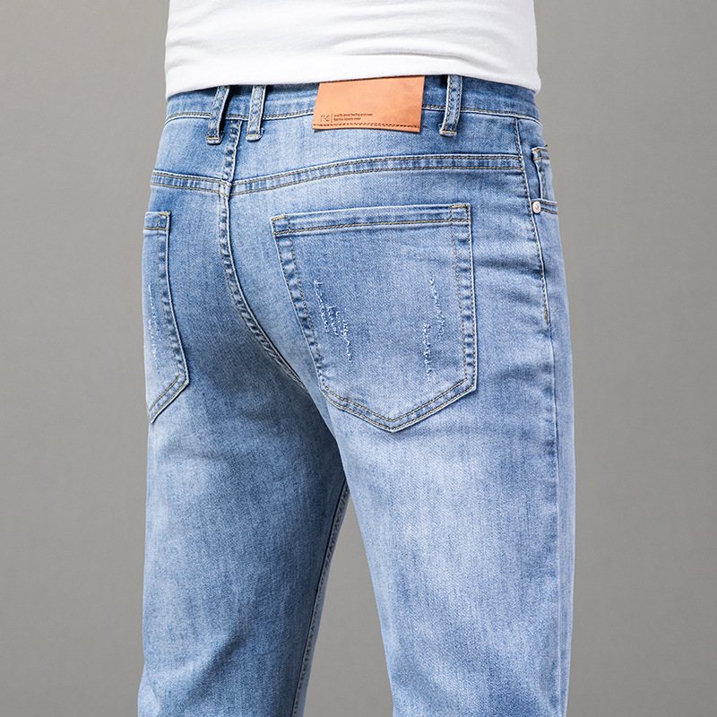 Bomull Herrjeans Raka Stretchbyxor Casual Slim Fit