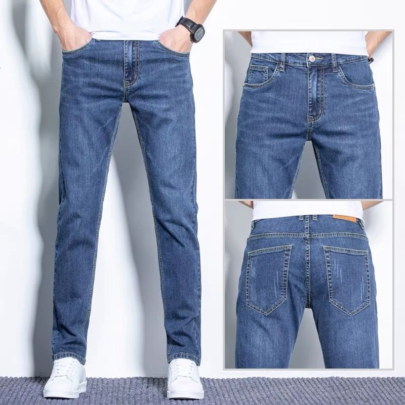 Jeans För Män Lösa Rak Stretch Slim Fit Byxor Casual Trend