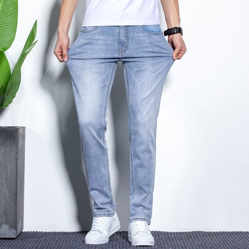 Jeans För Män Lösa Rak Stretch Slim Fit Byxor Casual Trend