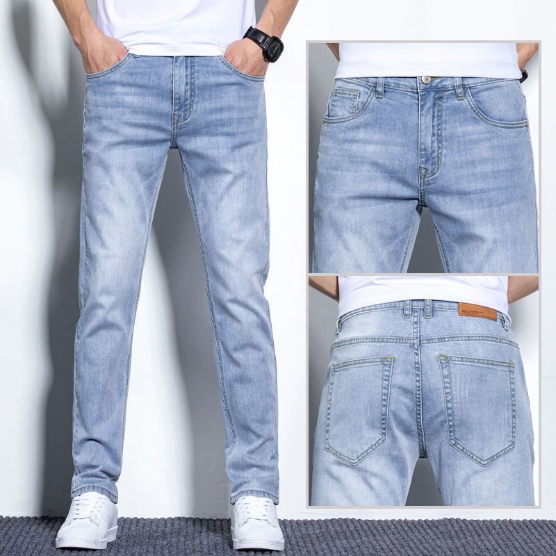 Jeans För Män Lösa Rak Stretch Slim Fit Byxor Casual Trend