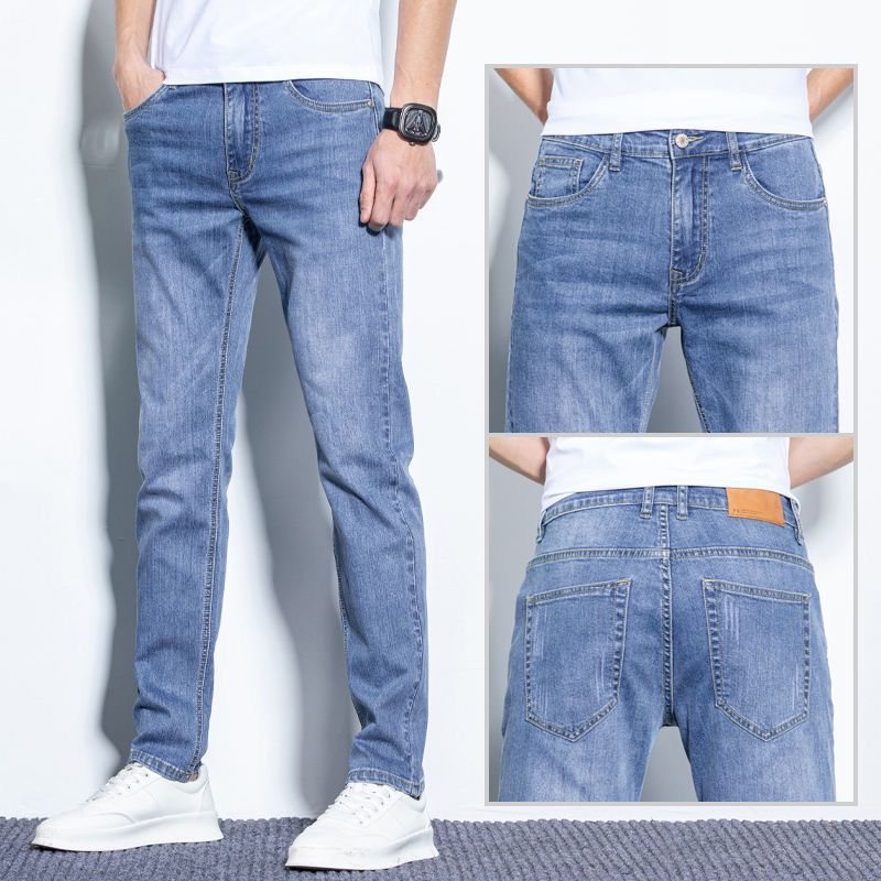 Jeans För Män Lösa Rak Stretch Slim Fit Byxor Casual Trend