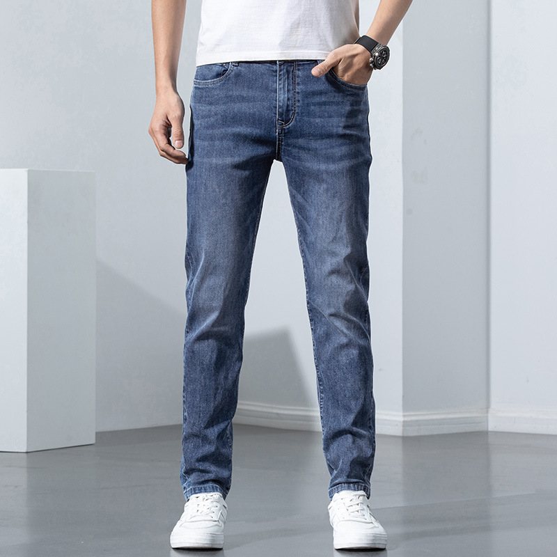 Jeans För Män Lösa Rak Stretch Slim Fit Byxor Casual Trend