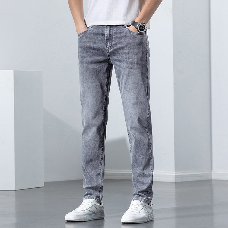 Jeans För Män Lösa Rak Stretch Slim Fit Byxor Casual Trend