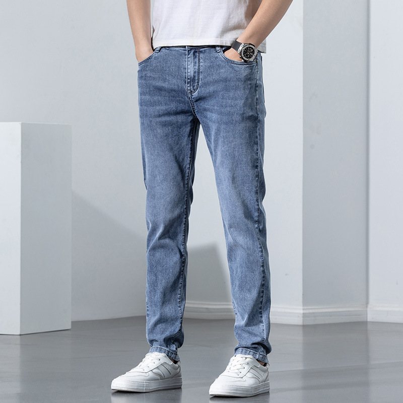 Jeans För Män Lösa Rak Stretch Slim Fit Byxor Casual Trend