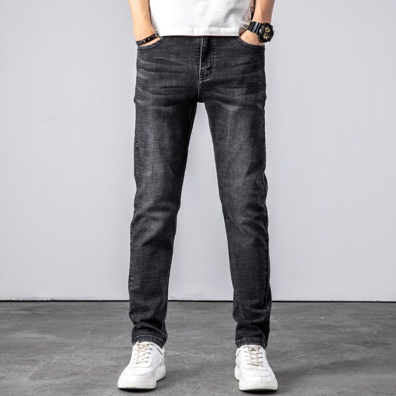 Jeans För Män Lösa Rak Stretch Slim Fit Byxor Casual Trend