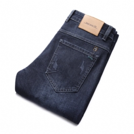 Jeans För Män Rak Passform Elastisk Trendig Casual