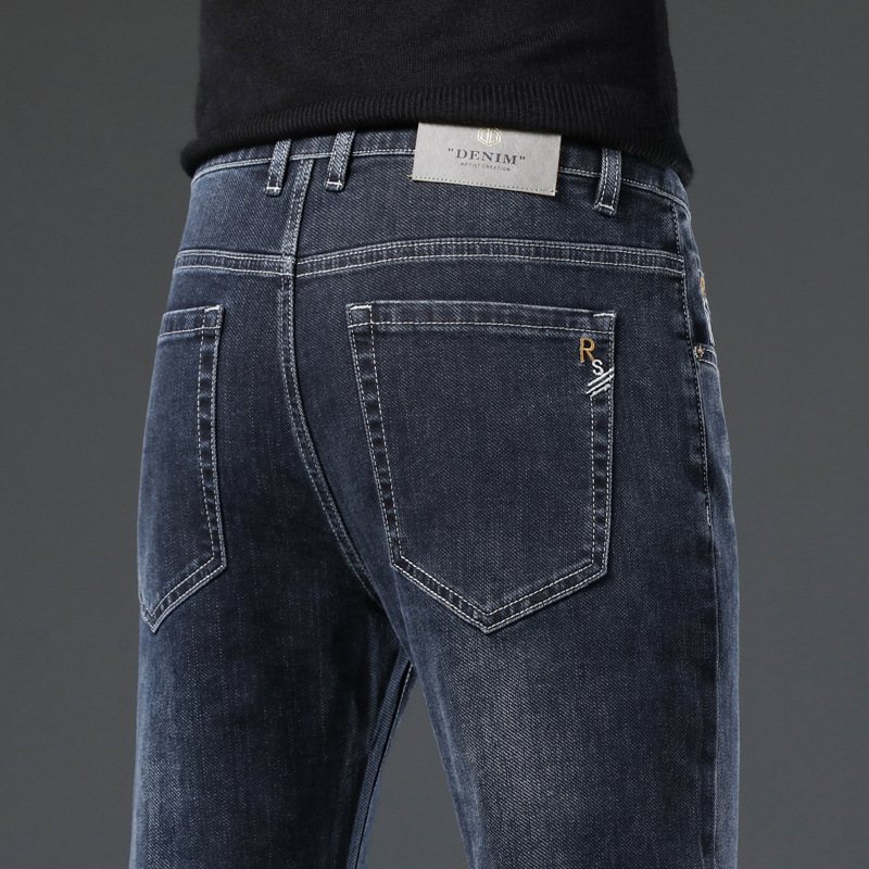 Jeans För Män Rak Passform Elastisk Trendig Casual