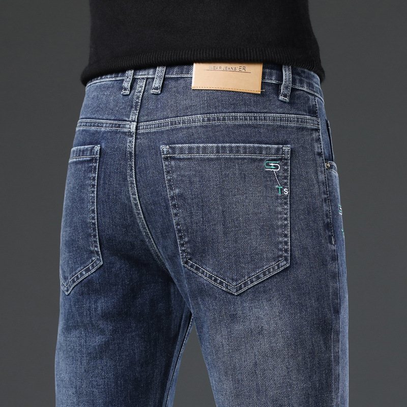 Jeans För Män Rak Passform Elastisk Trendig Casual