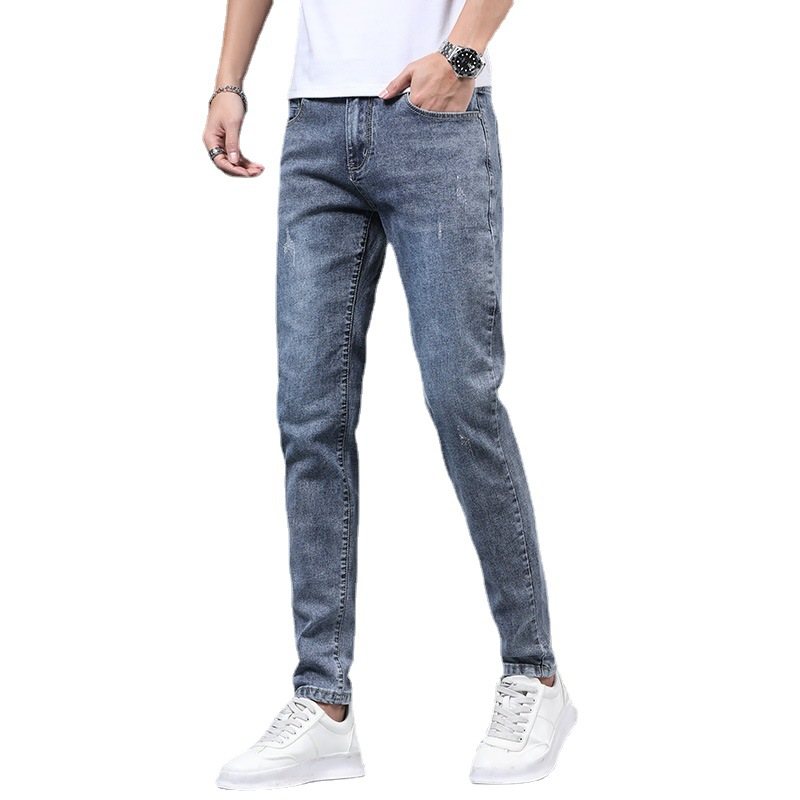 Ljusfärgade Tunna Sektioner Slim-fit Jeans Mäns Nio Poäng Rivna Penna Byxor Trend