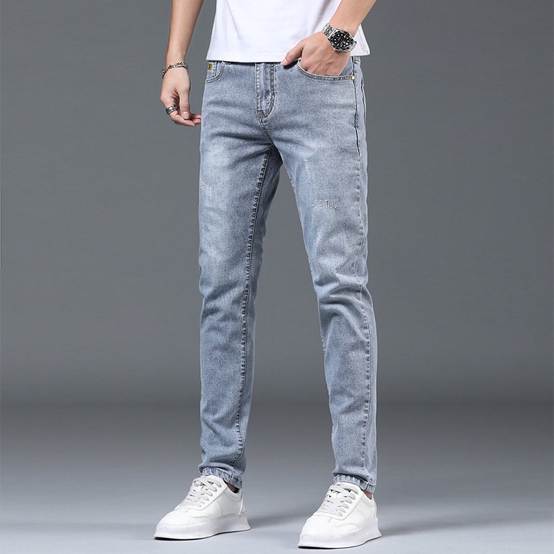 Ljusfärgade Tunna Sektioner Slim-fit Jeans Mäns Nio Poäng Rivna Penna Byxor Trend