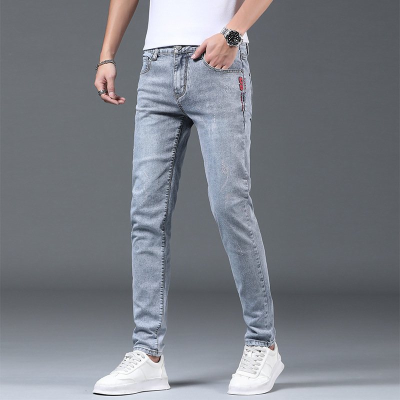 Ljusfärgade Tunna Sektioner Slim-fit Jeans Mäns Nio Poäng Rivna Penna Byxor Trend