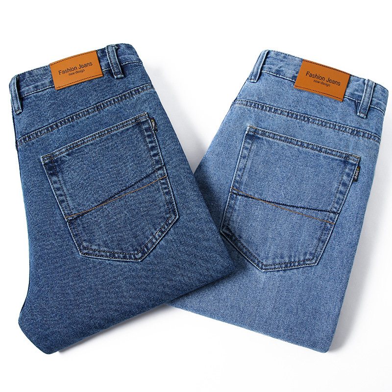 Mans Bomullsjeans Lösa Raka Tjock Hög Midja Casual