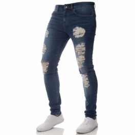 Mode Casual Män Jeans Personlighet Rippade Hål Slim Fit Små Fötter Stilig