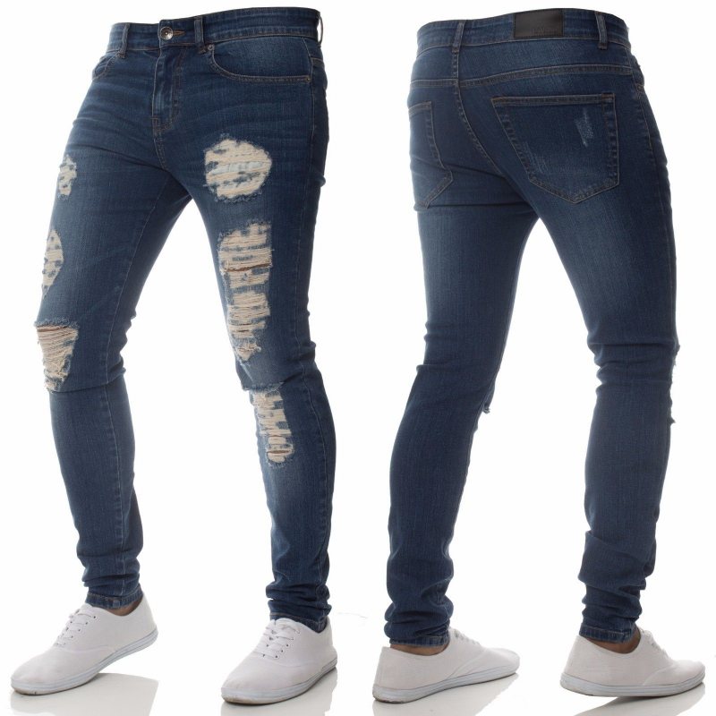 Mode Casual Män Jeans Personlighet Rippade Hål Slim Fit Små Fötter Stilig