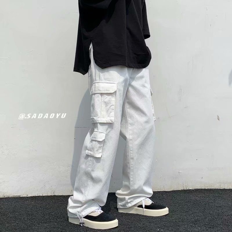 Multi Pocket Casual Pants Herr Dragsko Enfärgade Cargo