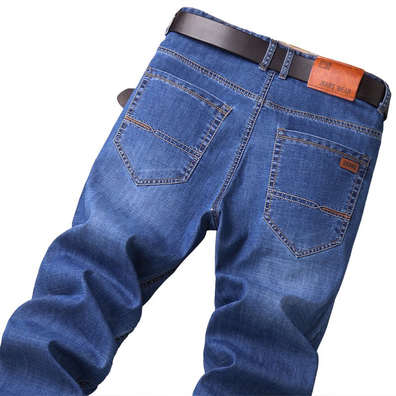 Tunna Stretch Jeans Herr Trend Lösa Raka Ben Byxor