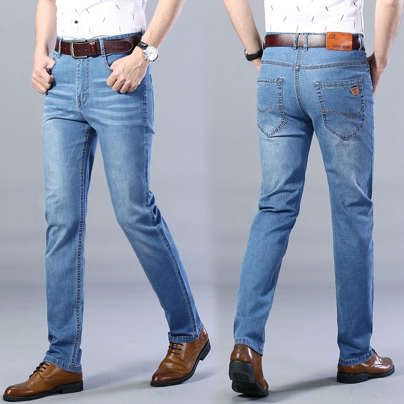 Tunna Stretch Jeans Herr Trend Lösa Raka Ben Byxor