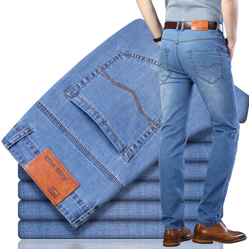 Tunna Stretch Jeans Herr Trend Lösa Raka Ben Byxor