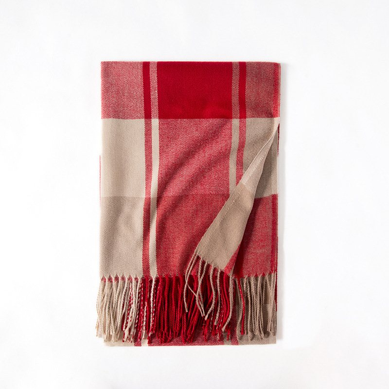 Deqing Siyue Rutig Cashmere Scarf 2024 Ny Vinter Damsjal Förtjockad Varm Tofs