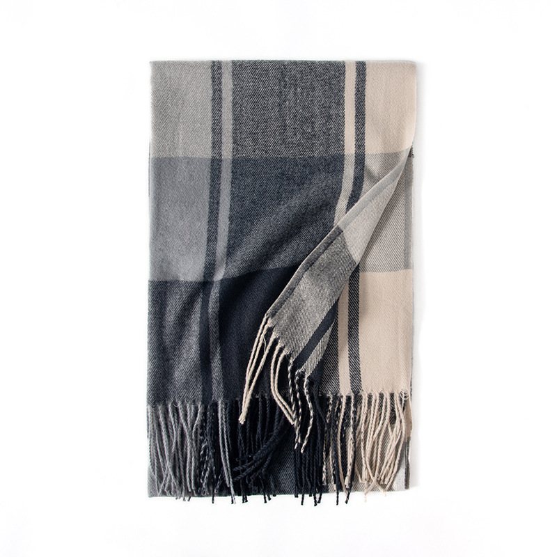 Deqing Siyue Rutig Cashmere Scarf 2024 Ny Vinter Damsjal Förtjockad Varm Tofs