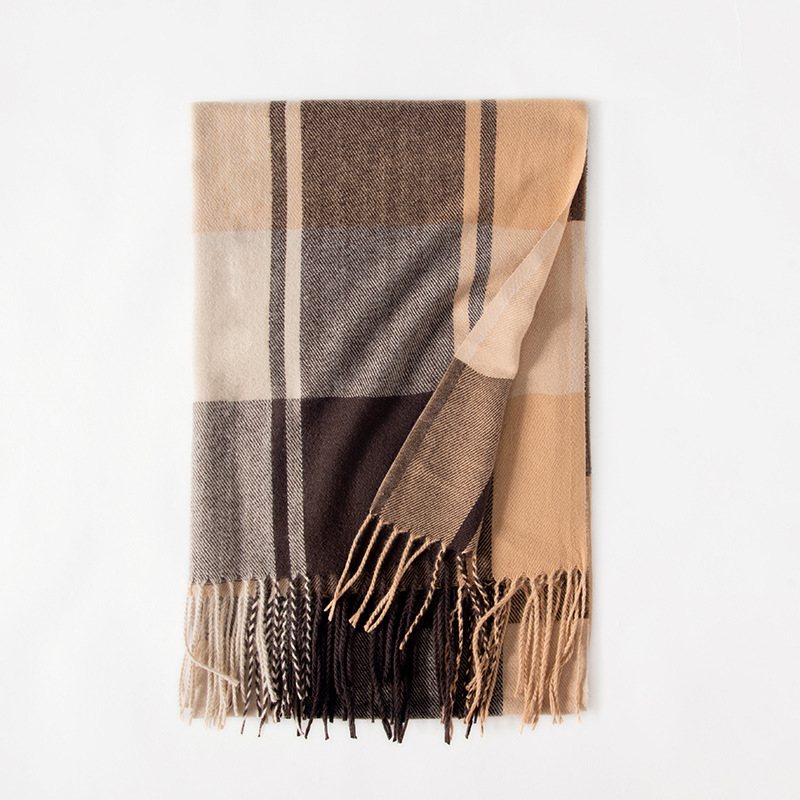 Deqing Siyue Rutig Cashmere Scarf 2024 Ny Vinter Damsjal Förtjockad Varm Tofs