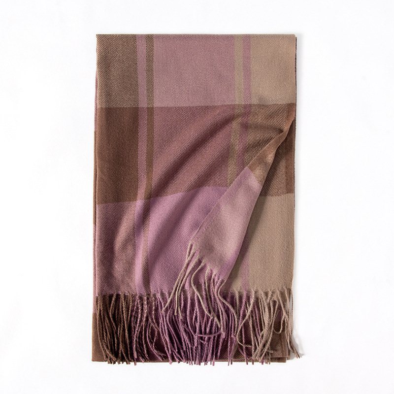 Deqing Siyue Rutig Cashmere Scarf 2024 Ny Vinter Damsjal Förtjockad Varm Tofs