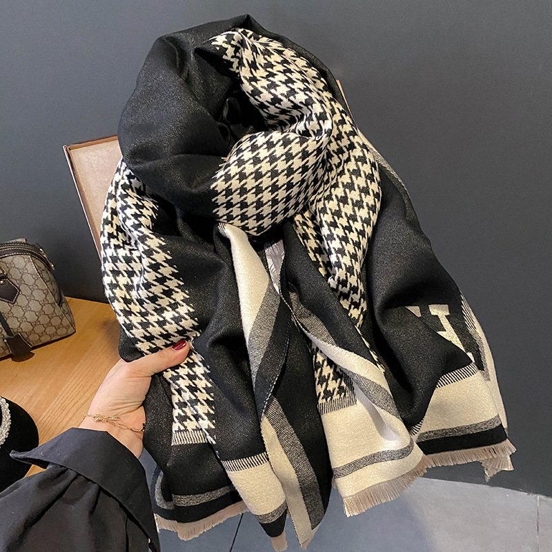 Essential Houndstooth Scarf Dam Höst Och Vinter Cashmere Sjal H Letter Varm