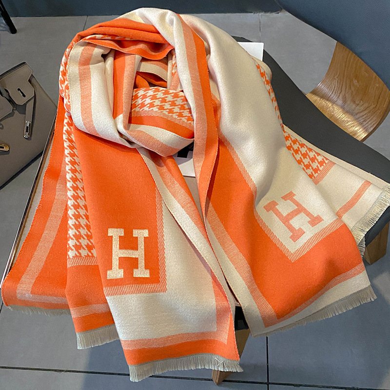 Essential Houndstooth Scarf Dam Höst Och Vinter Cashmere Sjal H Letter Varm