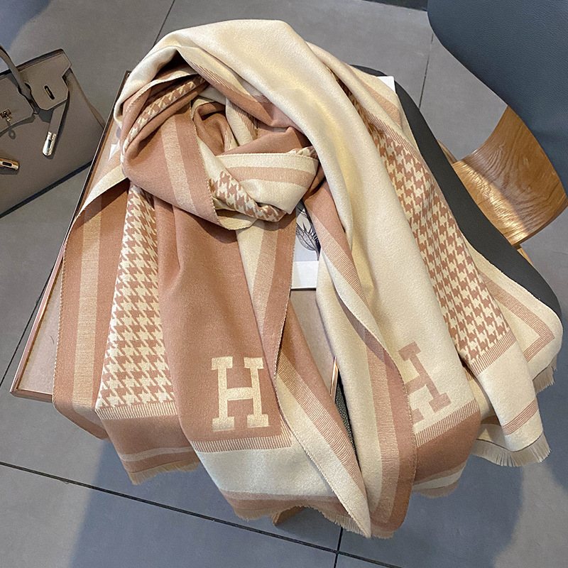 Essential Houndstooth Scarf Dam Höst Och Vinter Cashmere Sjal H Letter Varm