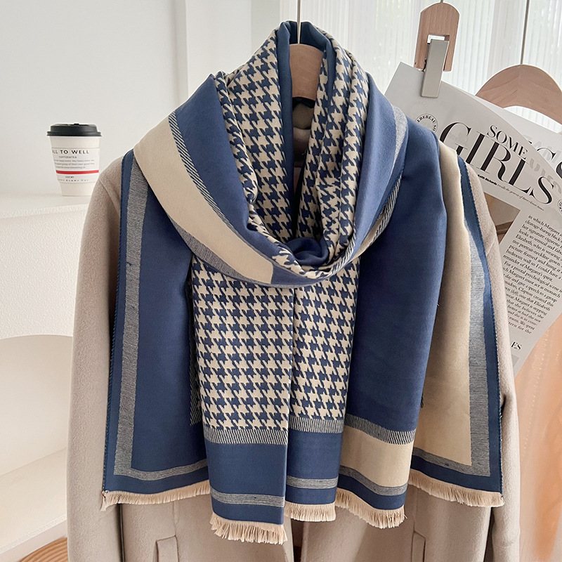 Essential Houndstooth Scarf Dam Höst Och Vinter Cashmere Sjal H Letter Varm