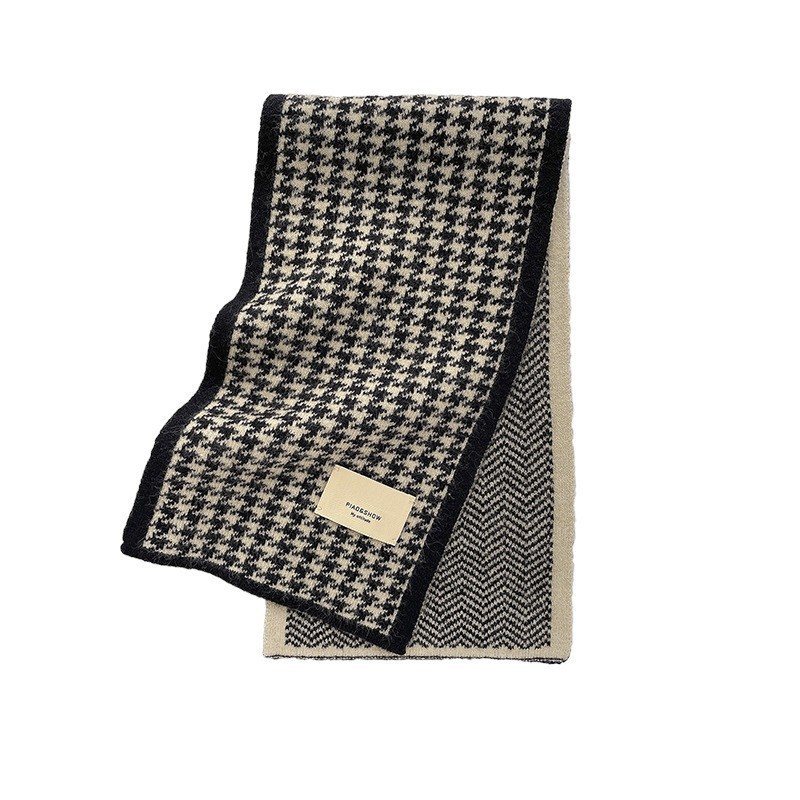 Houndstooth Scarf Kvinnlig Vinter Kashmir 2024 Nytt Studentpar Stickad Varm Halsduk Hane