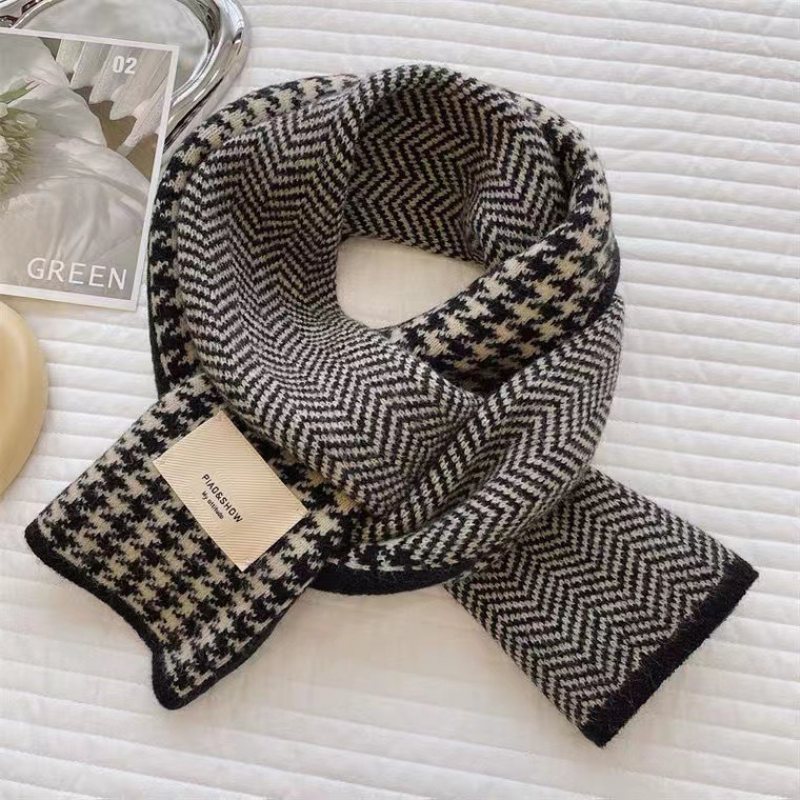 Houndstooth Scarf Kvinnlig Vinter Kashmir 2024 Nytt Studentpar Stickad Varm Halsduk Hane