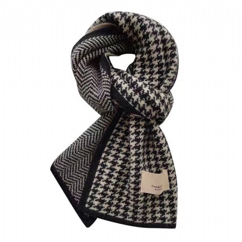 Houndstooth Scarf Kvinnlig Vinter Kashmir 2024 Nytt Studentpar Stickad Varm Halsduk Hane