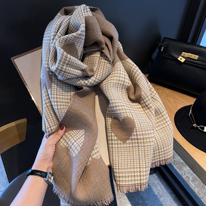 Trendig Halsduk Dam Vinter Dubbelsidig Dubbel Användning Kärlek Rutig Houndstooth Kashmir Multifunktionell Sjal Scarf Höst