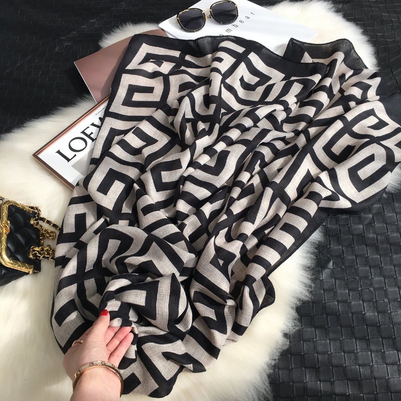 Vinter Varm Sidenscarf Damscarf Med Dubbla Användningsområden High-end Känsla Trendig Bomull Linne Främmande Stil Mode Vår Och Höst Dam Sjal